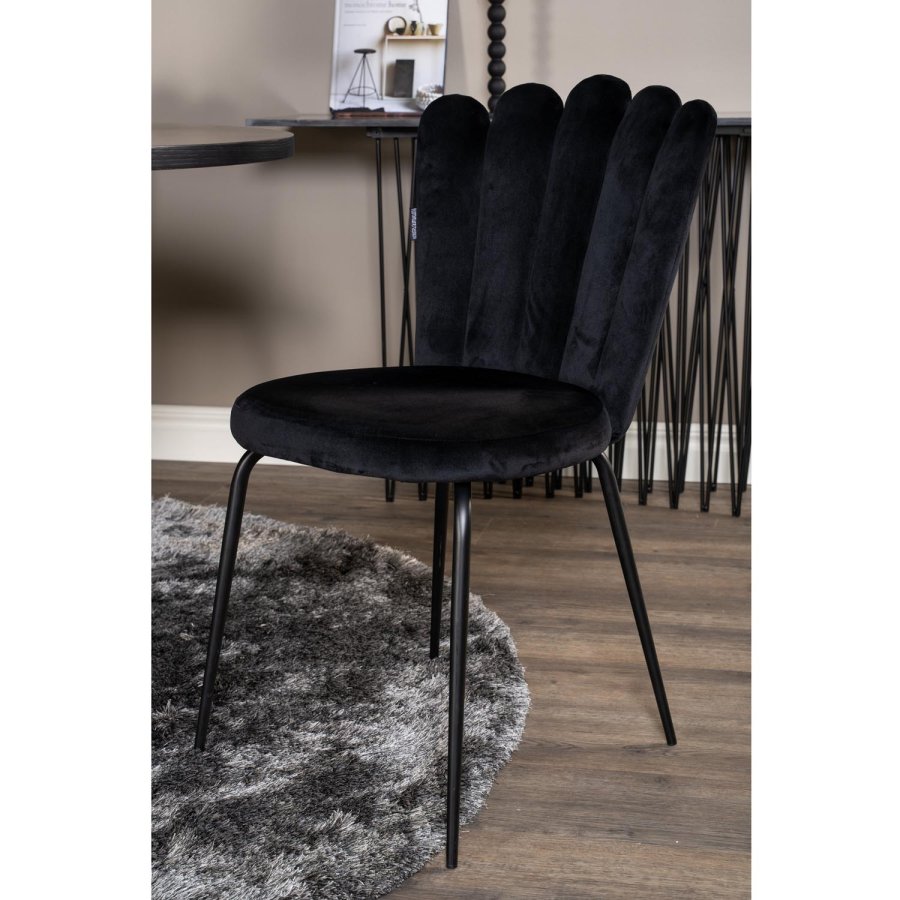 VENTURE DESIGN Copenhagen spisebordsett, m. 4 stoler - sort finér/svart metall og sort flyel/svart metall