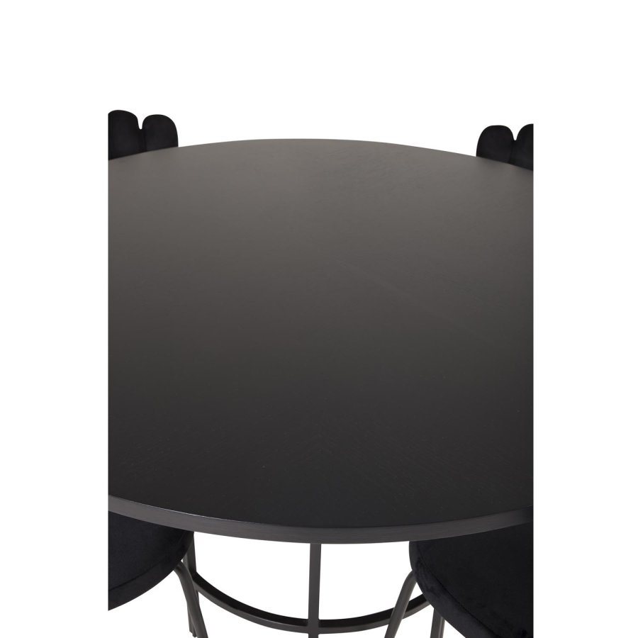 VENTURE DESIGN Copenhagen spisebordsett, m. 4 stoler - sort finér/svart metall og sort flyel/svart metall