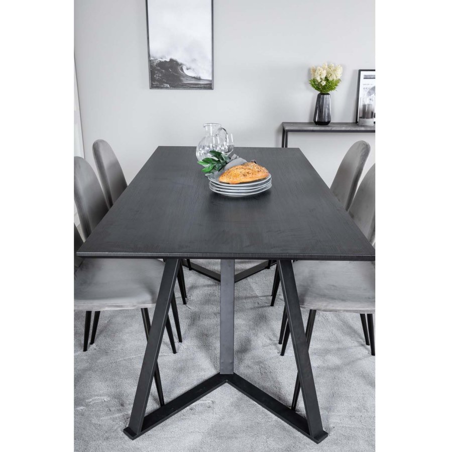 VENTURE DESIGN Marina spisebordsst, m. 6 stole - sort finer/sort metal og gr fljl/sort metal