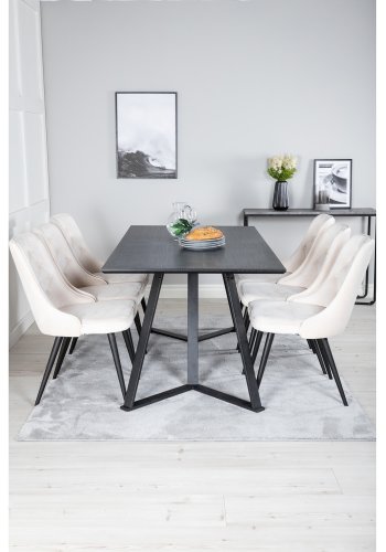 VENTURE DESIGN Marina spisebordsst, m. 6 stole - sort finer/sort metal og beige fljl/sort metal