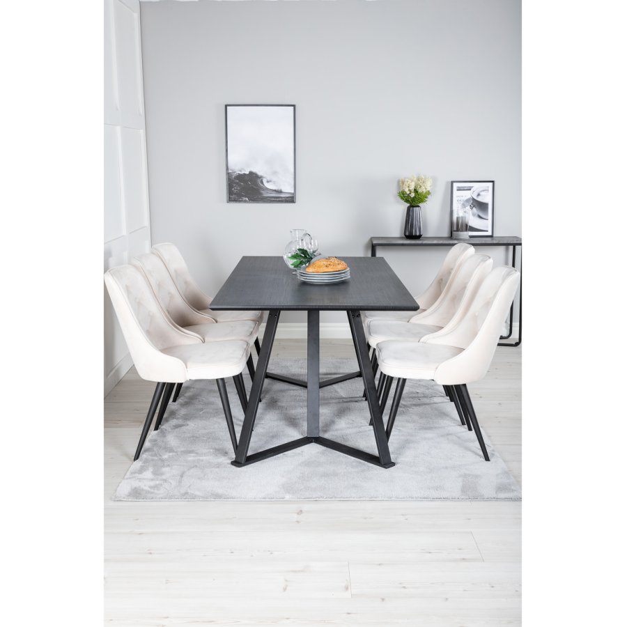 VENTURE DESIGN Marina spisebordsst, m. 6 stole - sort finer/sort metal og beige fljl/sort metal