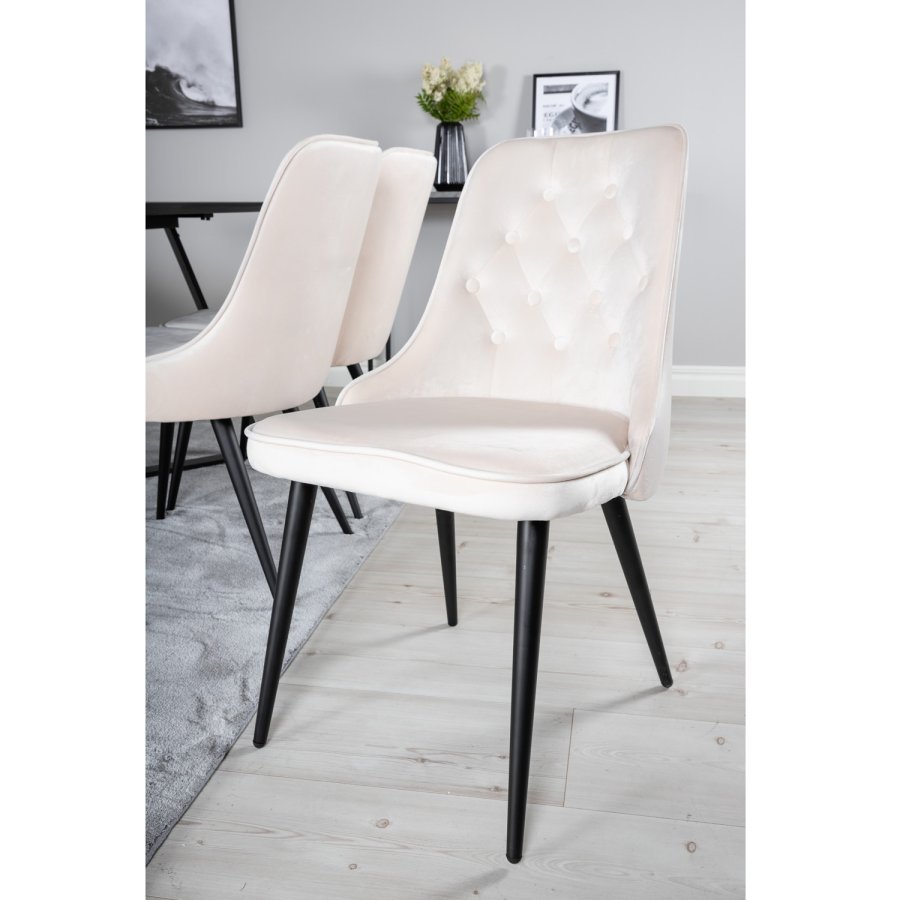 VENTURE DESIGN Marina spisebordsst, m. 6 stole - sort finer/sort metal og beige fljl/sort metal