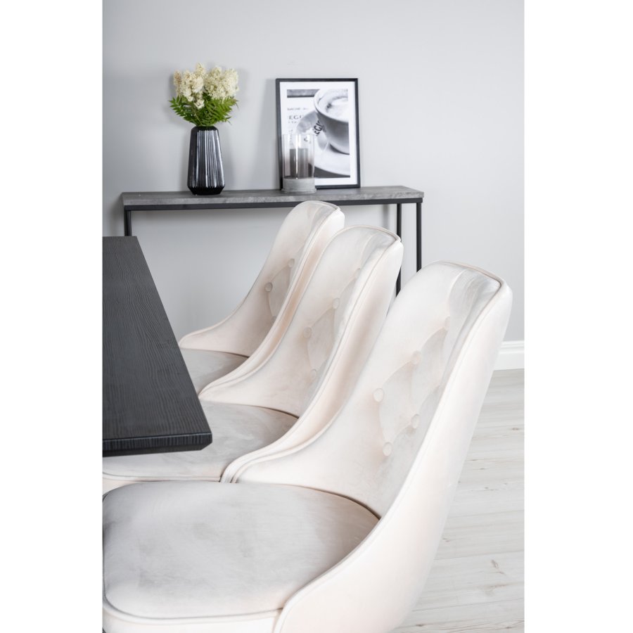 VENTURE DESIGN Marina spisebordsst, m. 6 stole - sort finer/sort metal og beige fljl/sort metal