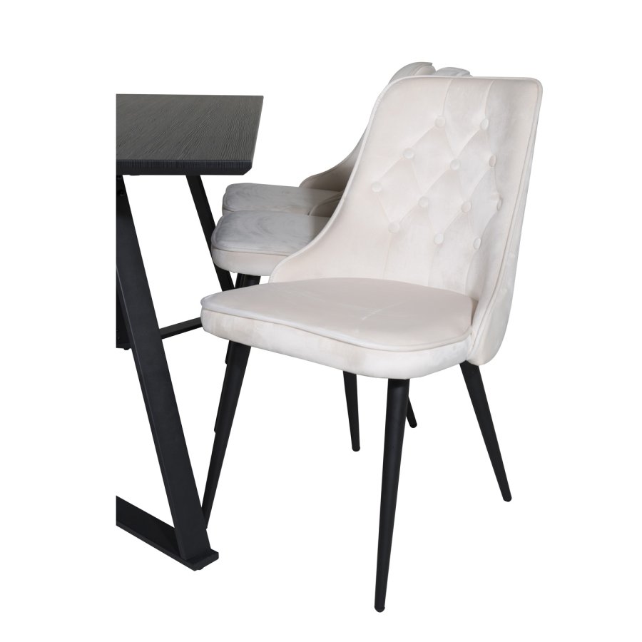 VENTURE DESIGN Marina spisebordsst, m. 6 stole - sort finer/sort metal og beige fljl/sort metal