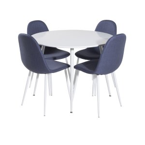 VENTURE DESIGN Plaza Matbordsset, med 4 Stolar - Vit MDF / Vit Metall och Bltt Tyg / Vit Metall