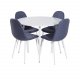 VENTURE DESIGN Plaza spisebordsett, m. 4 stoler - hvit MDF/hvit metall og bltt stoff/hvit metall