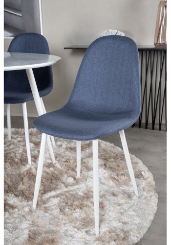 VENTURE DESIGN Plaza spisebordsett, m. 4 stoler - hvit MDF/hvit metall og bltt stoff/hvit metall