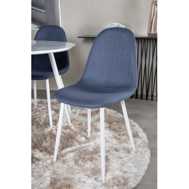 Plaza spisebordsst, m. 4 stole - hvid MDF/hvid metal og bl stof/hvid metal