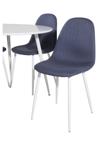 VENTURE DESIGN Plaza spisebordsett, m. 4 stoler - hvit MDF/hvit metall og bltt stoff/hvit metall