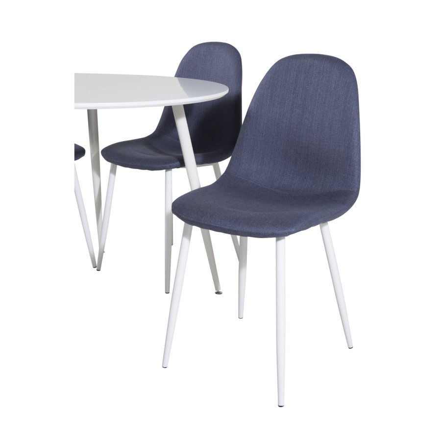 VENTURE DESIGN Plaza spisebordsett, m. 4 stoler - hvit MDF/hvit metall og bltt stoff/hvit metall