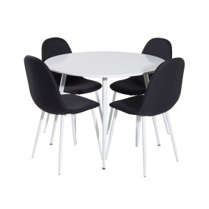 VENTURE DESIGN Plaza Matbordsset, med 4 Stolar - Vit MDF / Vit Metall och Svart Tyg / Vit Metall