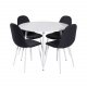 VENTURE DESIGN Plaza spisebordsett, m. 4 stoler - hvit MDF/hvit metall og sort stoff/hvit metall