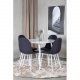 VENTURE DESIGN Plaza spisebordsett, m. 4 stoler - hvit MDF/hvit metall og sort stoff/hvit metall