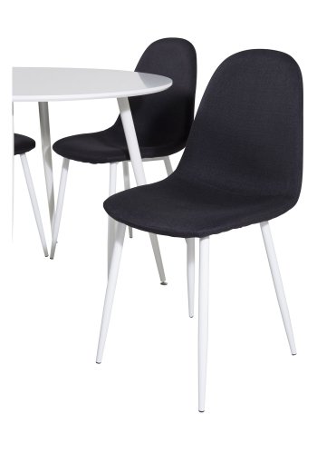 VENTURE DESIGN Plaza spisebordsett, m. 4 stoler - hvit MDF/hvit metall og sort stoff/hvit metall