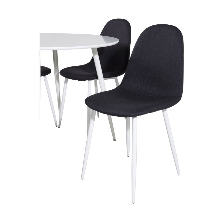 VENTURE DESIGN Plaza spisebordsett, m. 4 stoler - hvit MDF/hvit metall og sort stoff/hvit metall