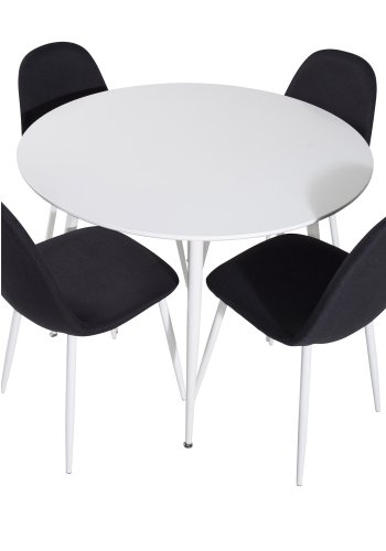 VENTURE DESIGN Plaza spisebordsett, m. 4 stoler - hvit MDF/hvit metall og sort stoff/hvit metall