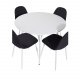 VENTURE DESIGN Plaza spisebordsett, m. 4 stoler - hvit MDF/hvit metall og sort stoff/hvit metall