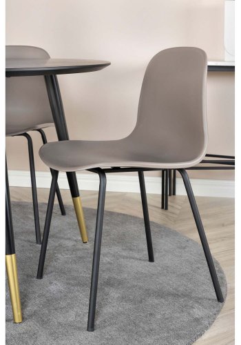 VENTURE DESIGN Dipp Esstisch-Set, mit 4 Stühlen – schwarzes Furnier/Metall und khakifarbener Kunststoff/messingschwarzes Metall