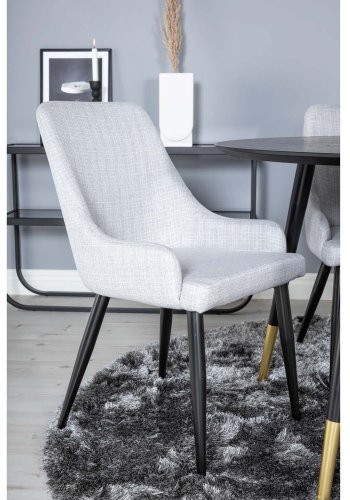 VENTURE DESIGN Dipp spisebordsett, m. 4 stoler - sort finér/messing sort metall, grtt stoff/svart metall