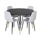 VENTURE DESIGN Dipp spisebordsett, m. 4 stoler - sort finér/messing sort metall, grtt stoff/svart metall
