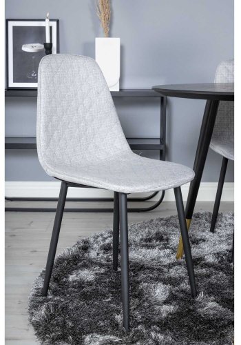 VENTURE DESIGN Dipp spisebordsett, m. 4 stoler - sort finér/messing sort metall, grtt stoff/svart metall