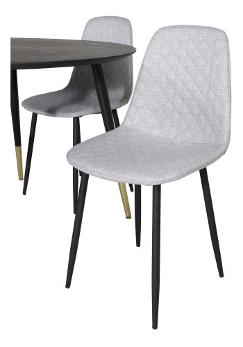 VENTURE DESIGN Dipp spisebordsett, m. 4 stoler - sort finér/messing sort metall, grtt stoff/svart metall