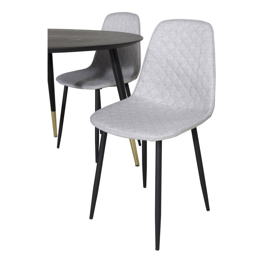 VENTURE DESIGN Dipp spisebordsett, m. 4 stoler - sort finér/messing sort metall, grtt stoff/svart metall