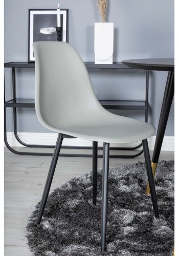 VENTURE DESIGN Dipp Esstisch-Set, mit 4 Stühlen – schwarzes Furnier/Messing, schwarzes Metall, grauer Kunststoff/schwarzes Eisen