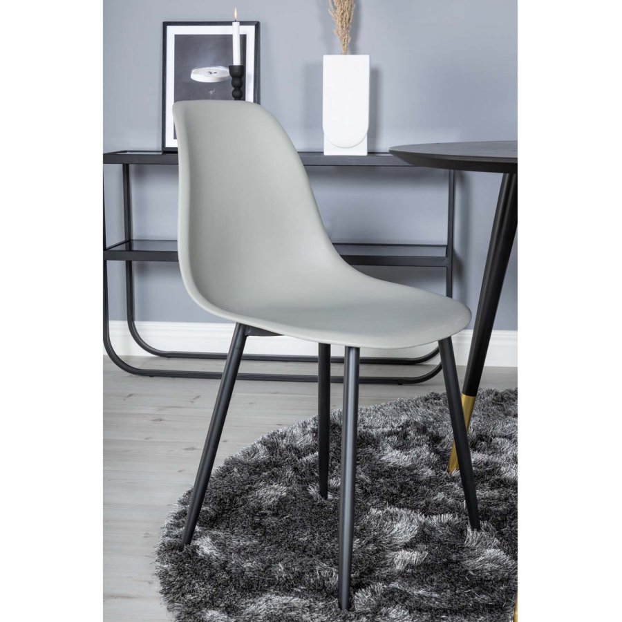 VENTURE DESIGN Dipp Esstisch-Set, mit 4 Stühlen – schwarzes Furnier/Messing, schwarzes Metall, grauer Kunststoff/schwarzes Eisen