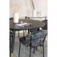VENTURE DESIGN Dipp Esstisch-Set, mit 4 Stühlen – schwarzes Furnier/Messing, schwarzes Metall, mehrfarbiger Stoff/schwarzes Metall