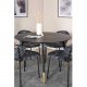 VENTURE DESIGN Dipp Esstisch-Set, mit 4 Stühlen – schwarzes Furnier/Messing, schwarzes Metall, mehrfarbiger Stoff/schwarzes Metall