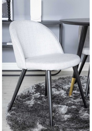 VENTURE DESIGN Dipp Esstisch-Set, mit 4 Stühlen – schwarzes Furnier/Messing, schwarzes Metall, grauer Stoff/schwarzes Metall