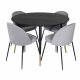 VENTURE DESIGN Dipp spisebordsett, m. 4 stoler - svart finér/messing sort metall, gr flyel/svart metall