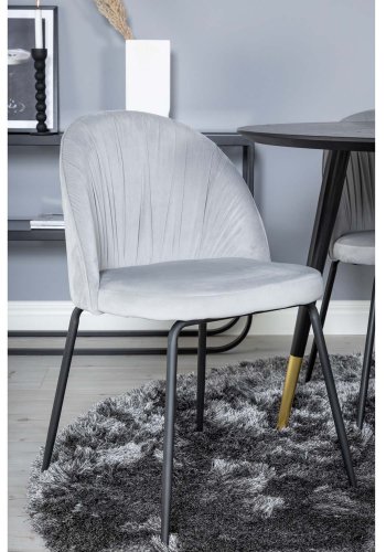 VENTURE DESIGN Dipp spisebordsett, m. 4 stoler - svart finér/messing sort metall, gr flyel/svart metall