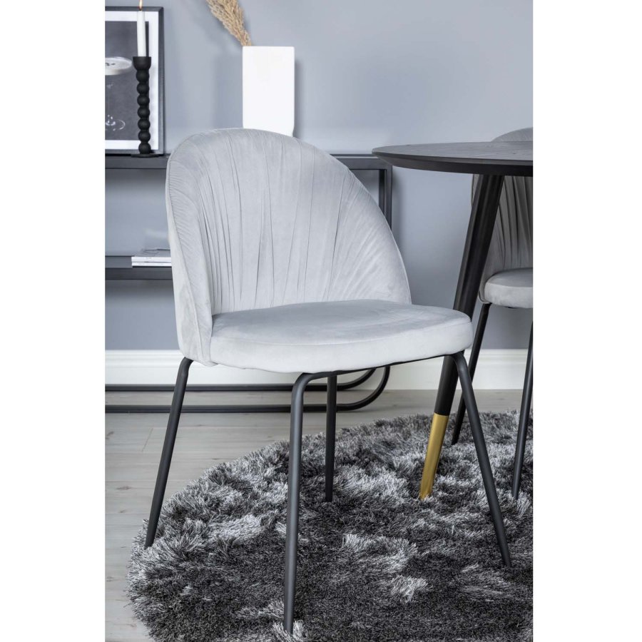 VENTURE DESIGN Dipp spisebordsett, m. 4 stoler - svart finér/messing sort metall, gr flyel/svart metall