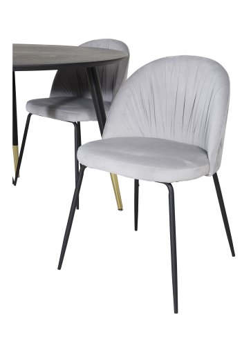 VENTURE DESIGN Dipp spisebordsett, m. 4 stoler - svart finér/messing sort metall, gr flyel/svart metall