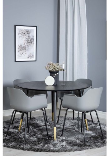 VENTURE DESIGN Dipp spisebordsett, m. 4 stoler - sort finer/messing sort metall, gr plast/svart metall