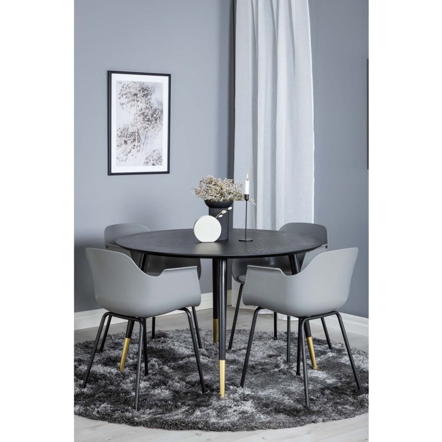 VENTURE DESIGN Dipp spisebordsett, m. 4 stoler - sort finer/messing sort metall, gr plast/svart metall