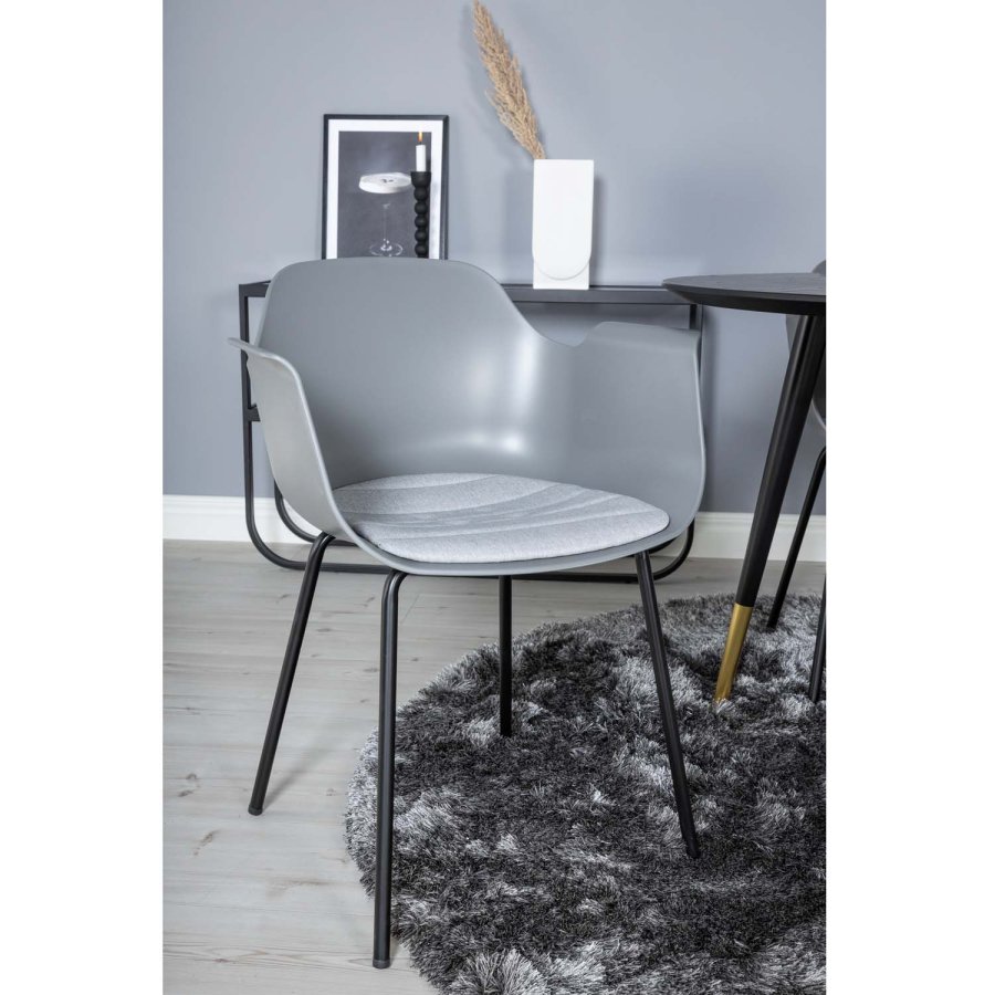 VENTURE DESIGN Dipp spisebordsett, m. 4 stoler - sort finer/messing sort metall, gr plast/svart metall