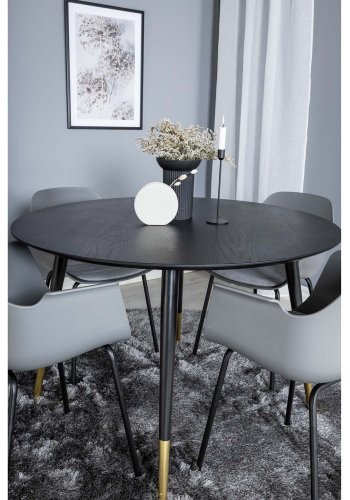 VENTURE DESIGN Dipp spisebordsett, m. 4 stoler - sort finer/messing sort metall, gr plast/svart metall