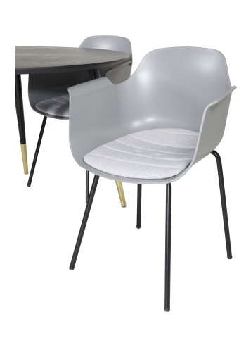 VENTURE DESIGN Dipp spisebordsett, m. 4 stoler - sort finer/messing sort metall, gr plast/svart metall