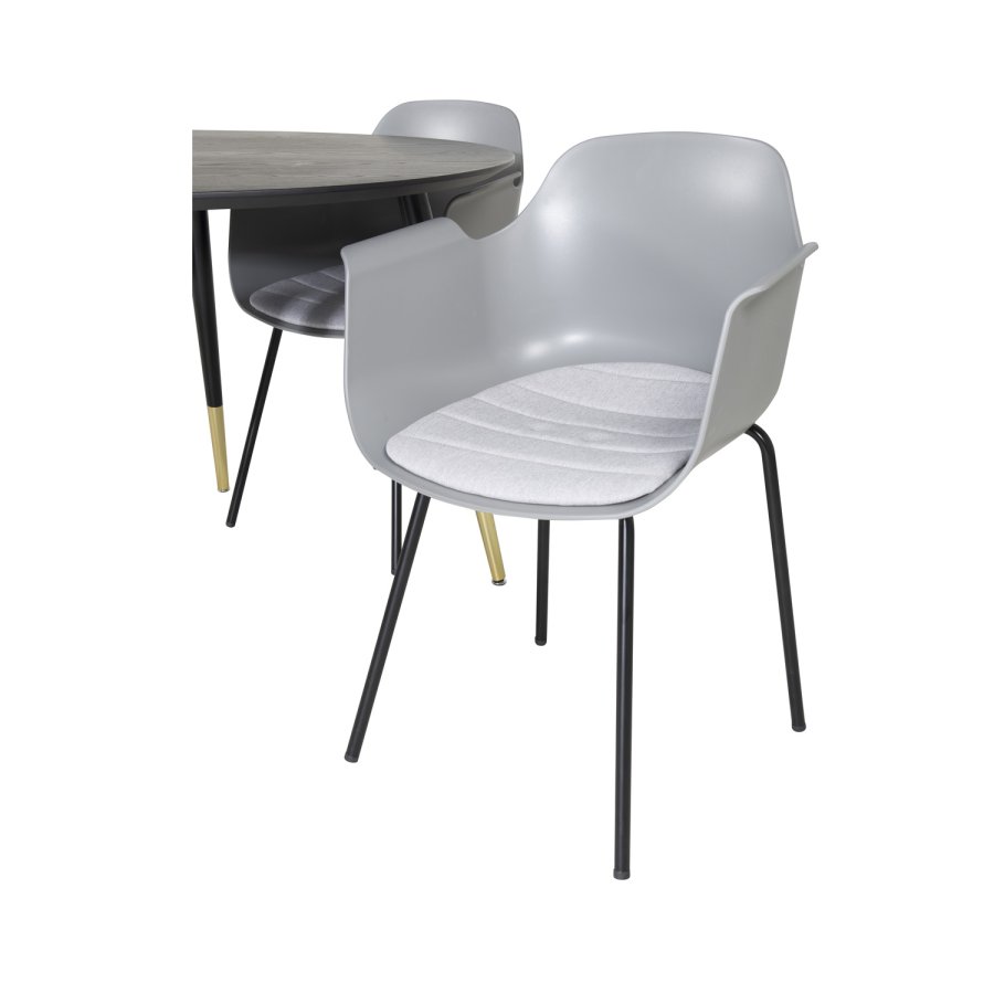 VENTURE DESIGN Dipp spisebordsett, m. 4 stoler - sort finer/messing sort metall, gr plast/svart metall