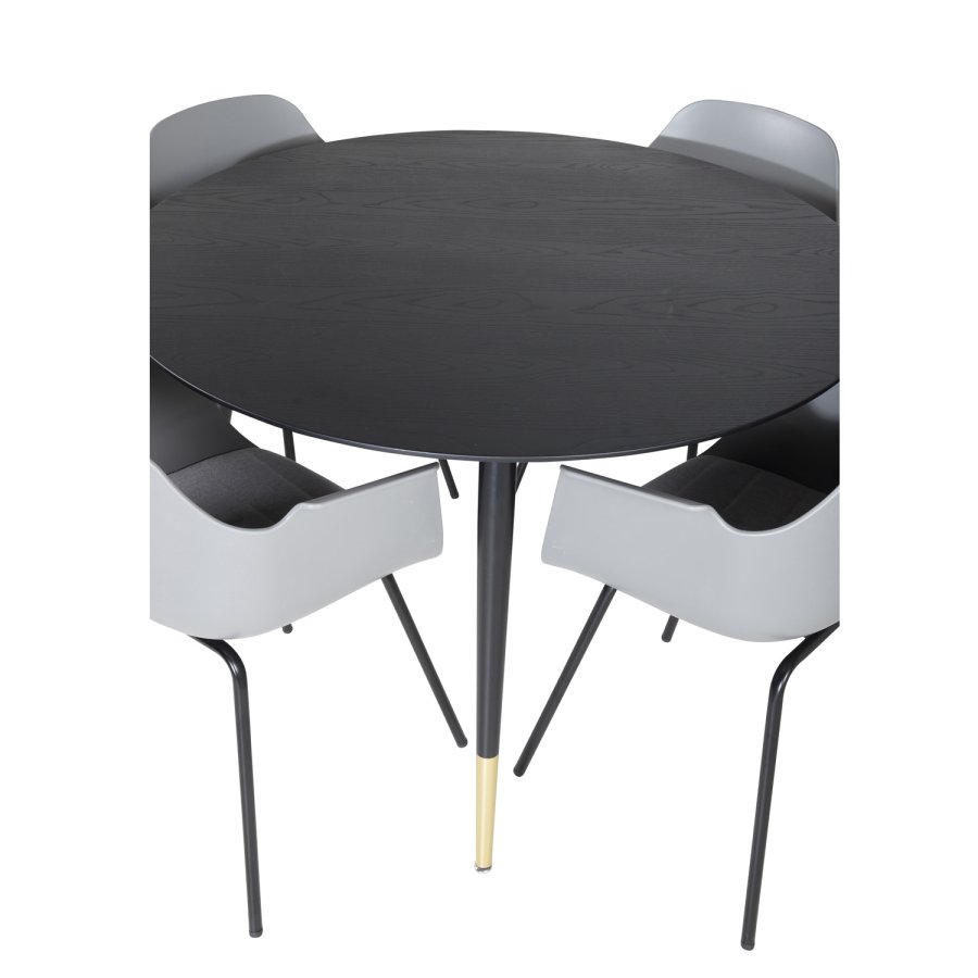 VENTURE DESIGN Dipp spisebordsett, m. 4 stoler - sort finer/messing sort metall, gr plast/svart metall