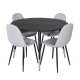 VENTURE DESIGN Dipp spisebordsett, m. 4 stoler - sort finér/messing sort metall, grtt stoff/svart metall
