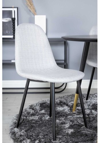 VENTURE DESIGN Dipp spisebordsett, m. 4 stoler - sort finér/messing sort metall, grtt stoff/svart metall