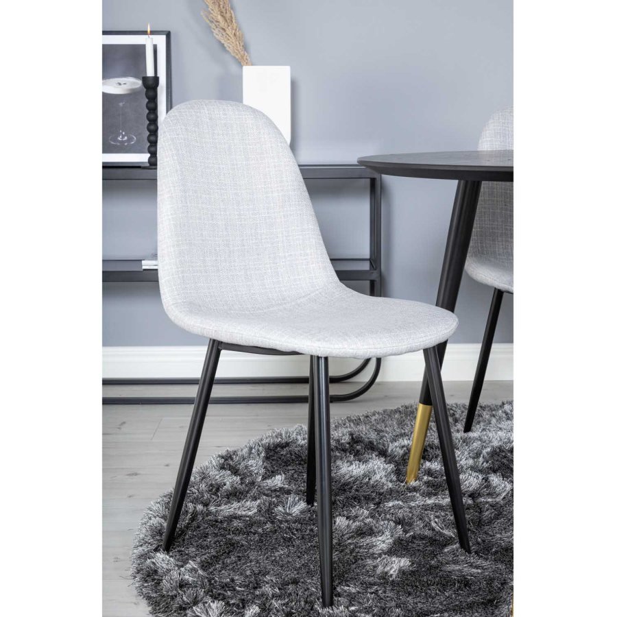 VENTURE DESIGN Dipp spisebordsett, m. 4 stoler - sort finér/messing sort metall, grtt stoff/svart metall