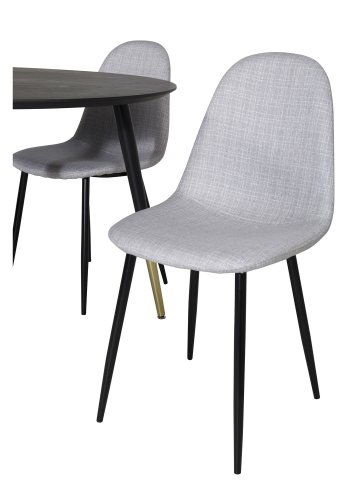VENTURE DESIGN Dipp spisebordsett, m. 4 stoler - sort finér/messing sort metall, grtt stoff/svart metall