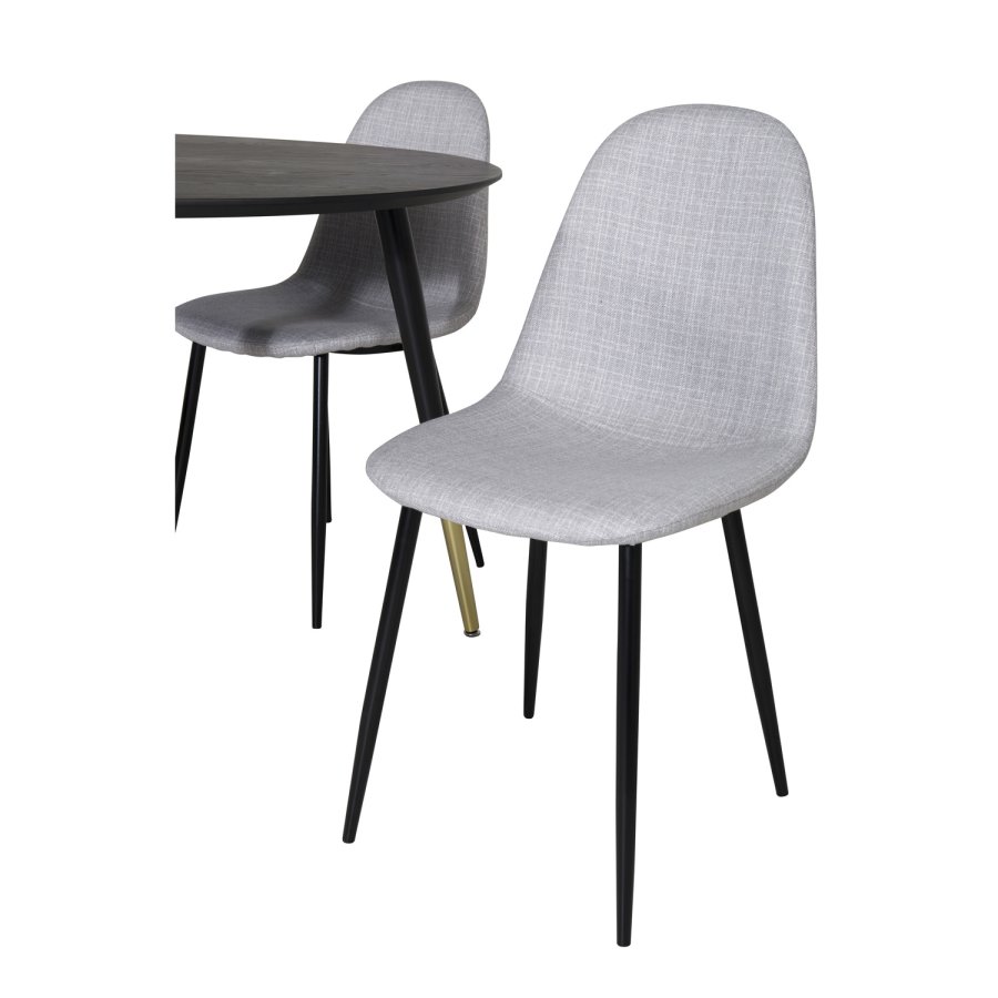 VENTURE DESIGN Dipp spisebordsett, m. 4 stoler - sort finér/messing sort metall, grtt stoff/svart metall