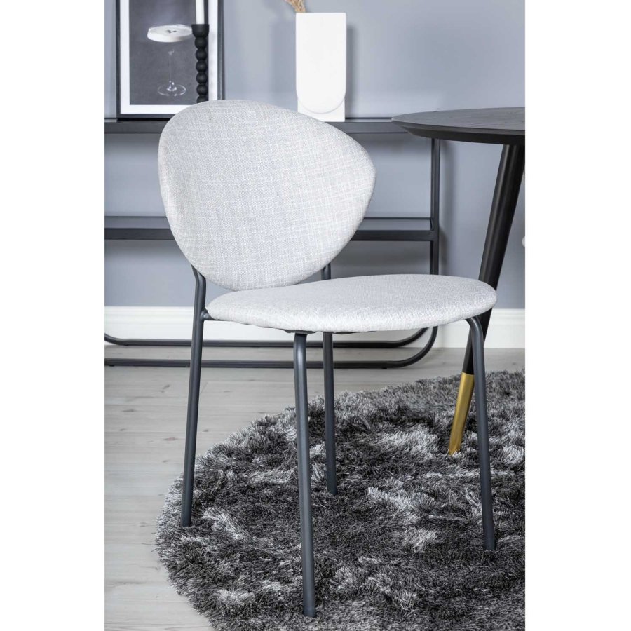 VENTURE DESIGN Dipp spisebordsett, m. 4 stoler - sort finér/messing sort metall, grtt stoff/svart metall