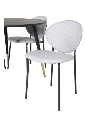 VENTURE DESIGN Dipp spisebordsett, m. 4 stoler - sort finér/messing sort metall, grtt stoff/svart metall